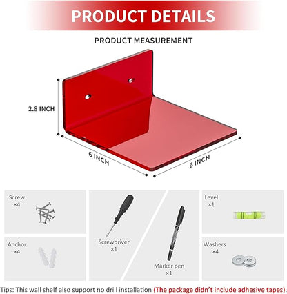 6 Inches Acrylic Small Wall Shelves, Acrylic Display Ledges - Image 2