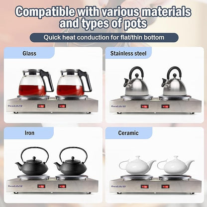 Commercial Double Coffee Carafe Warmer, Stainless Steel, 2 Burners Decanter - Image 4