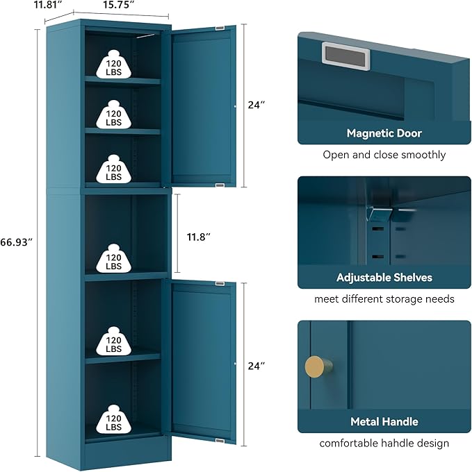 2-Door Metal Storage Cabinet, Tall Slim Pantry Organizer - Image 3