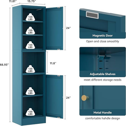 2-Door Metal Storage Cabinet, Tall Slim Pantry Organizer - Image 3