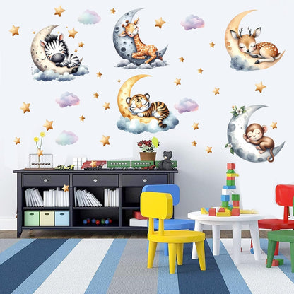 Jungle Animal Wall Decals for Nursery – Removable Safari Animal Stickers for Baby Room, Kids Bedroom & Playroom – Moon and Stars Animals Wall Art Decor for Boys and Girls