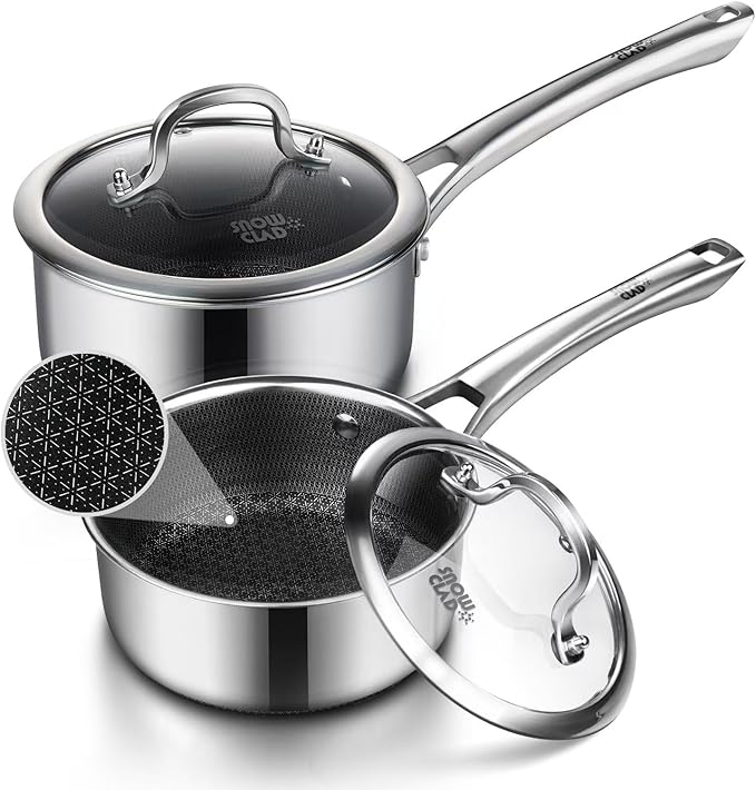 Sauce pan with lid, 1.5 Quart & 2.5 Quart Hybrid Nonstick Sauce pans set by SNOWCLAD