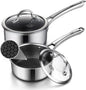 Sauce pan with lid, 1.5 Quart & 2.5 Quart Hybrid Nonstick Sauce pans set by SNOWCLAD