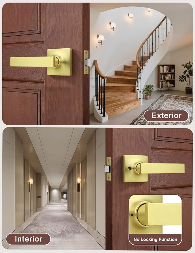 Mengico 8 Pack Passage Door Levers Gold Finish, No-Locking Keyless Square Door - Image 3