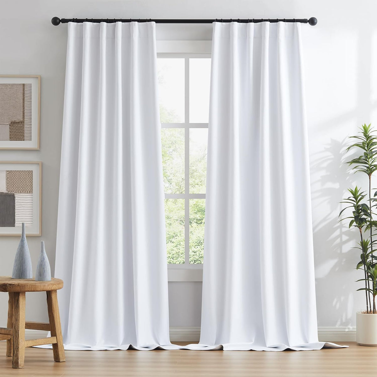 Full Blackout Curtains White 84 Inch Length, Heat and Full Light Blocking Thermal Insulated Shading Linen Panels for Nursery Living Room Back Tab Hook Belt 50 x 84 Inches Drop,2 Pieces