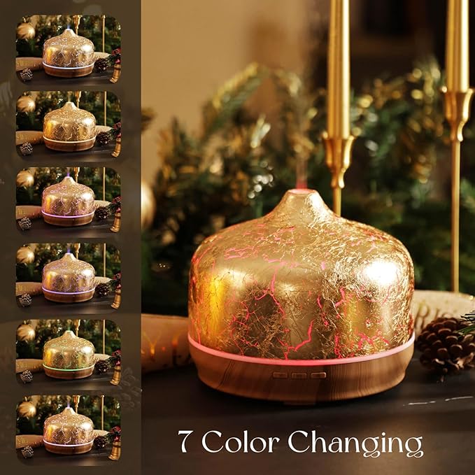 Porseme 500ml Essential Oil Diffuser Gold Plated Glass Aromatherapy Ultrasonic - Image 2