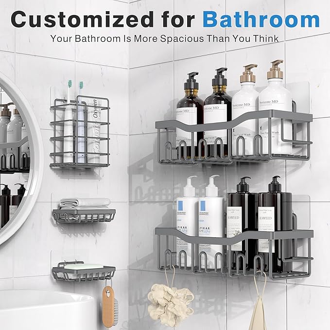EUDELE 5-Pack Rustproof Stainless Steel Shower Caddy – No Drill Adhesive - Image 2
