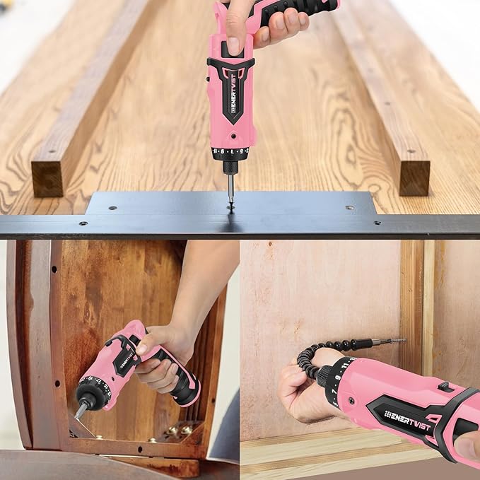 Enertwist Electric Screwdriver, 8V Max 10Nm Pink Cordless Screwdriver - Image 6