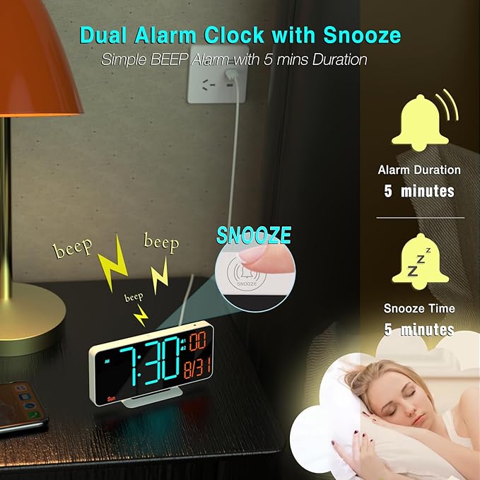 KOSUMOSU Desk Clock, 6.7in Small Digital Clock - Image 6