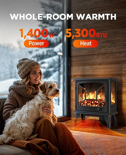 Silonn Electric Fireplace Heater, Quick Heating Portable Fireplace - Image 2