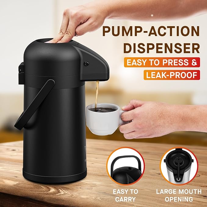 Airpot Coffee Carafe for Keeping Hot - 64 OZ/ 2.0L Coffee Dispenser - Insulated - Image 3