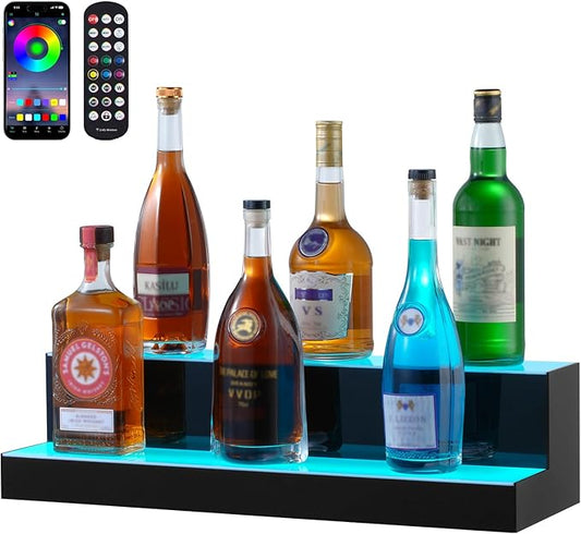 VEVOR LED Lighted Liquor Bottle Display, 2 Tiers 24 Inch Commercial Illuminated by VEVOR
