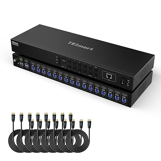 TESmart 16X1 HDMI KVM Switch USB 3.0, 4K@60Hz Rackmount KVM 16 Port by TESmart