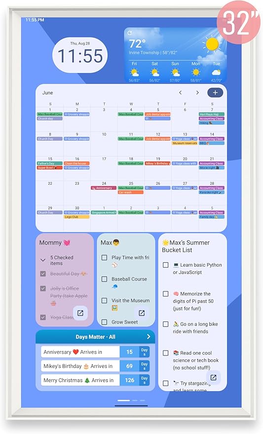 32 Inch Digital Planner Wall Planner Touch Screen Chore Chart Syncs All Android by Unknown
