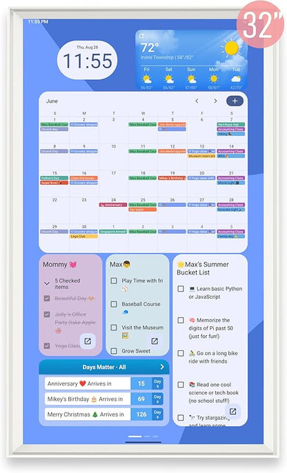 32 Inch Digital Planner Wall Planner Touch Screen Chore Chart Syncs All Android by Unknown