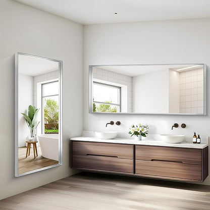Silver Bathroom Mirror, 72x30 Inch Rectangular Deep Frame Mirror, Large Wall - Image 7