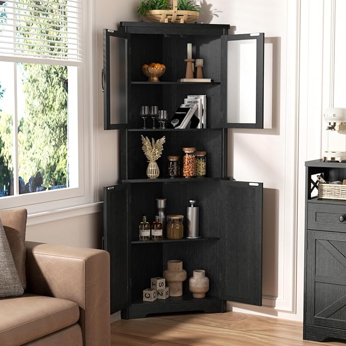 67''H Black Tall Farmhouse Corner Storage Cabinet - Image 8