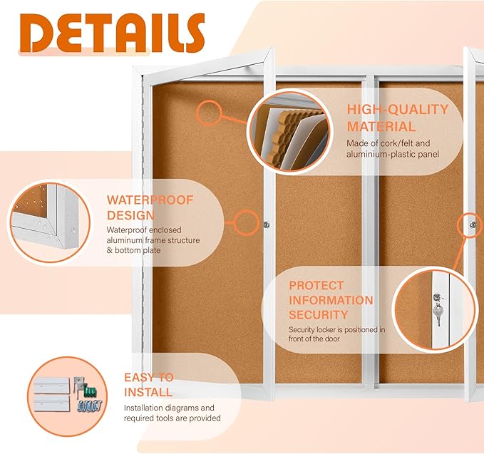 Outdoor Bulletin Board Weatherproof 72x36 in, Enclosed Bulletin Board - Image 4