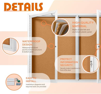 Outdoor Bulletin Board Weatherproof 72x36 in, Enclosed Bulletin Board - Image 4