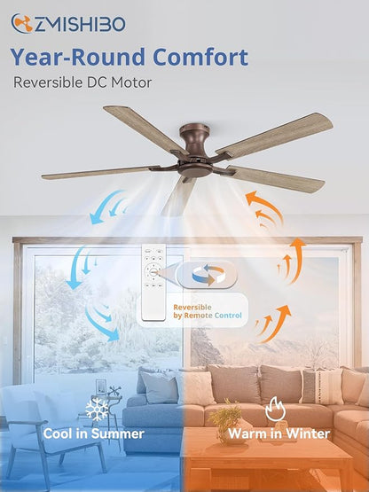 ZMISHIBO 60 Inch Ceiling Fan No Light, Flush Mount Low Profile, Farmhouse Brown - Image 5