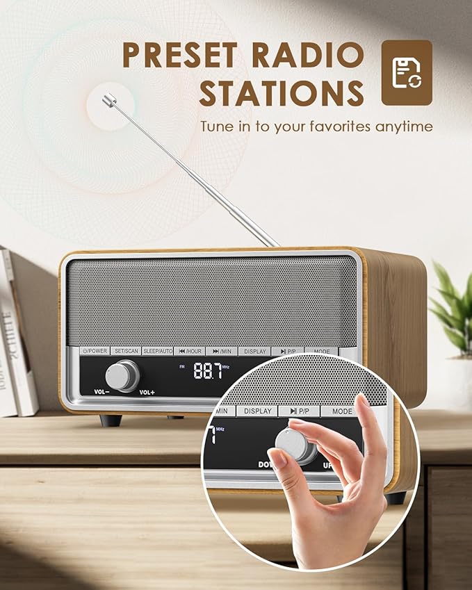 Vintage Wood AM FM Bluetooth Radio - Image 6