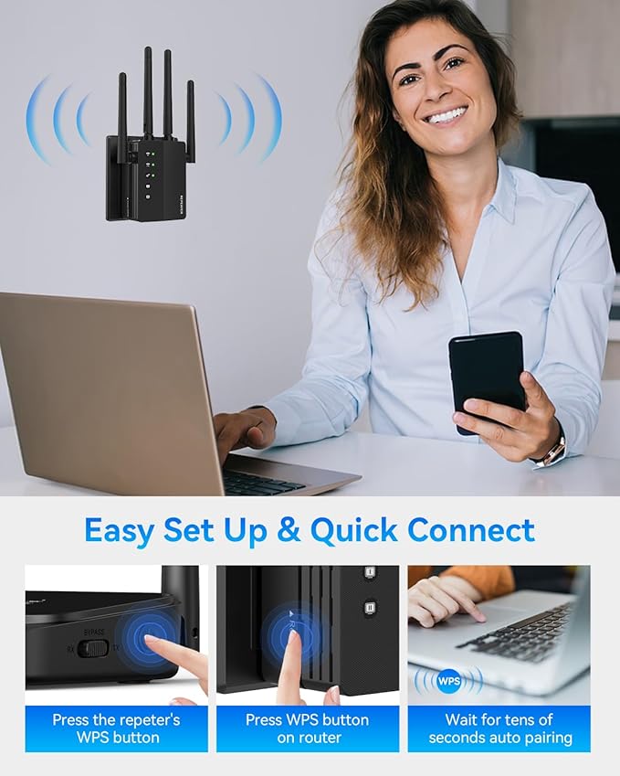 WiFi Extender Signal Booster, 1200Mbps WiFi Booster, Long Range up to 12880 Sq - Image 5