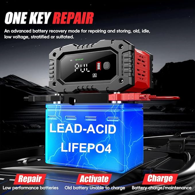 Car Battery Charger 20Amp, 12V 24V LiFePO4 Lead Acid Automatic Smart Battery - Image 6