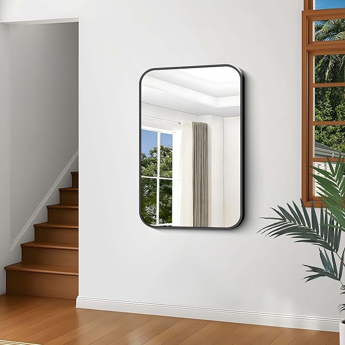Black Bathroom Mirror, 28x42 inch Aluminum Metal Frame Rectangular Vanity Mirror - Image 7