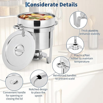 GarveeHome 7QT Soup Chafer Set of 2, Stainless Steel Round Soup Warmer - Image 4