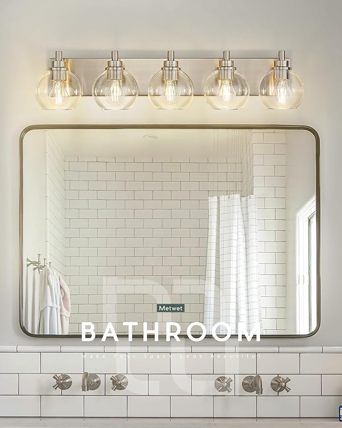 METWET Bathroom Light Fixtures, 5 Light Brushed Nickel Vanity Light, 32 Inch - Image 7