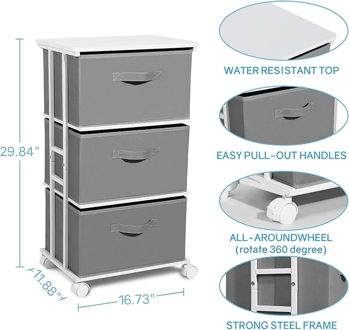 MAX Houser Dresser Tower with 3 Drawers, Fabric Dresser Drawer Organizer Unit - Image 3