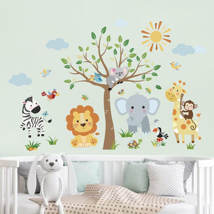 decalmile Jungle Animals Monkey Tree Elephant Lion Wall Decals Stickers