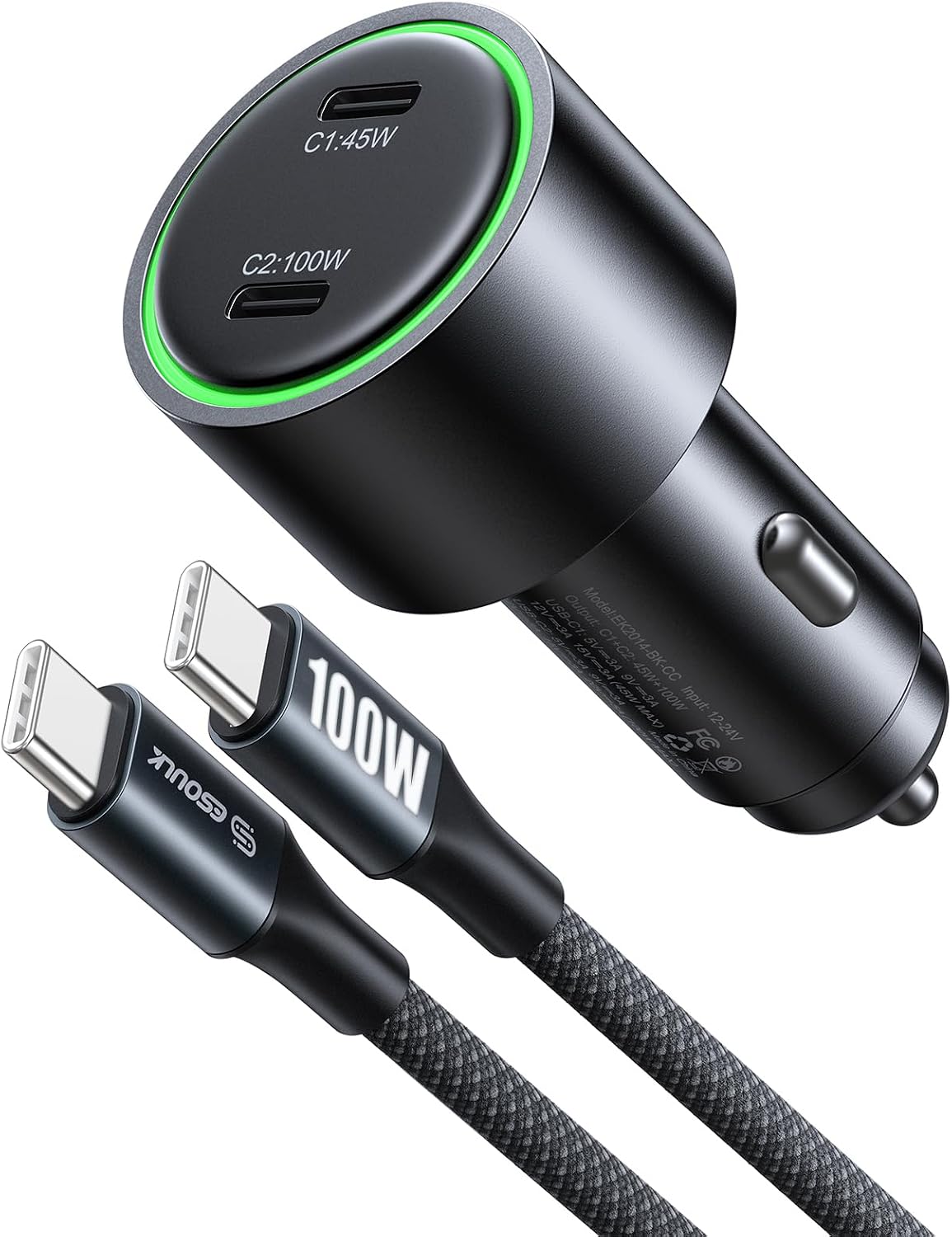 145w usb c car charger charges two devices, main product view