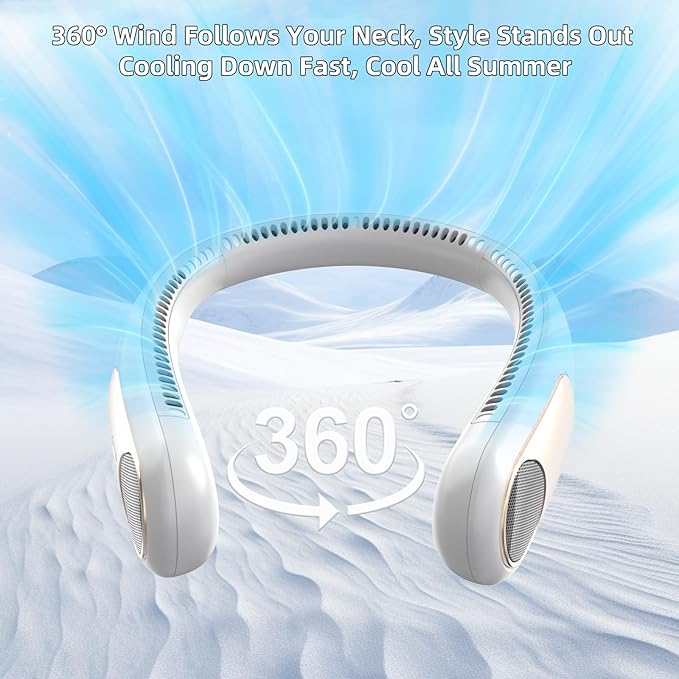 Portable Neck Fan, Personal Wearable Bladeless Fan, LED Display, 6000mAh USB - Image 2