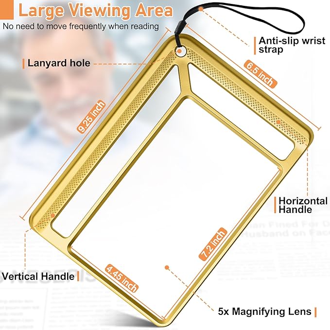 5X Full Page Magnifying Glass for Reading, Lightweight Rectangular Magnifier - Image 4
