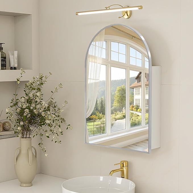 Arched Medicine Cabinet with Mirror, Bath Vanity Mirror with Storage, Aluminum by FunFurnitureFollowLife