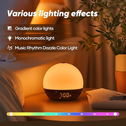 Sunrise Alarm Clock, Sound Machine, Wood Grain Dimmable Night Light - Image 2