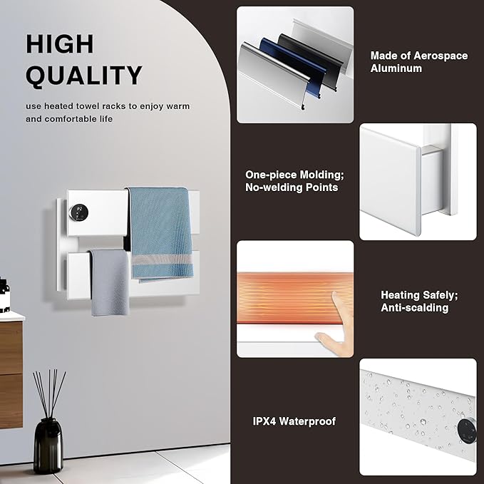 K&KALONZO Electric Towel Warmer, 18.35" W x 14.6" H Wall-Mounted Towel Heater - Image 6