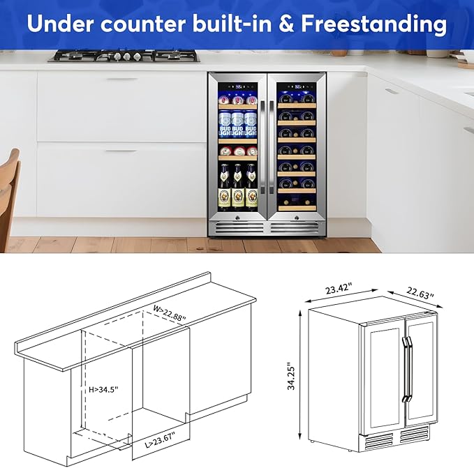 24 Inch Upgraded Wine and Beverage Refrigerator– Dual Zone Beverage Cooler - Image 5