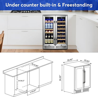 24 Inch Upgraded Wine and Beverage Refrigerator– Dual Zone Beverage Cooler - Image 5