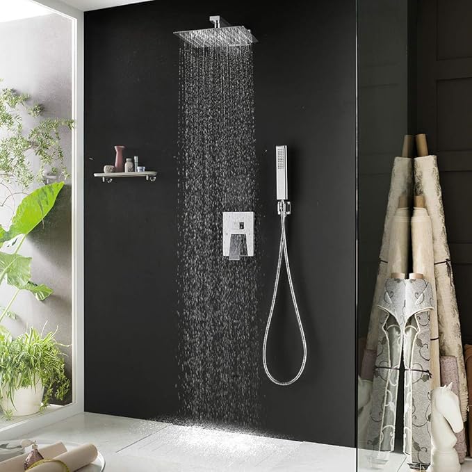 Iriber Chrome Shower System 10 Inch High Pressure Rainfall Shower Head and - Image 2