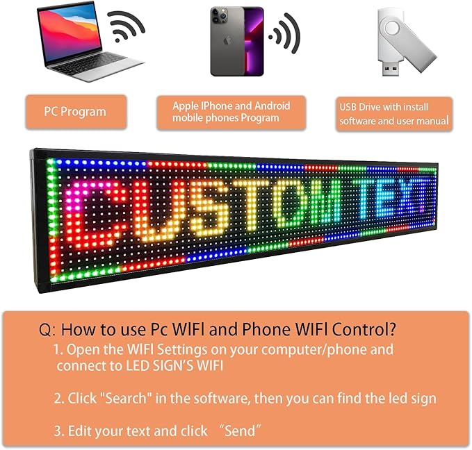 P6 Outdoor Full Color 40 x 18 inches Led Sign WIFI And USB Programmable Led Sign - Image 3