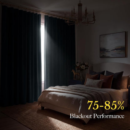 RYB HOME Dusty Blue Velvet Blackout Curtains 84 inches Long for Bedroom | Thermal Insulated, Room Darkening, Light UV Privacy Block, With Hook Belt, Back Tab, Living Dining Room, W52 x L84, 2 Panels