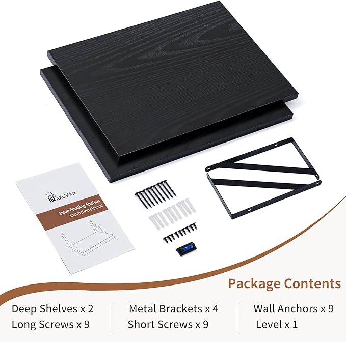 Axeman Deep Floating Shelves for Wall, 16W x 12D Black Floating Shelves Set of 2 - Image 6