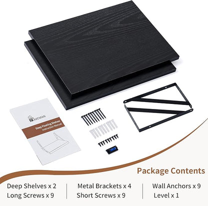 Axeman Deep Floating Shelves for Wall, 16W x 12D Black Floating Shelves Set of 2 - Image 6