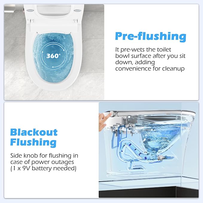 Giantex Smart Toilet with Bidet Built In, Night Light, Auto Open/Close - Image 5