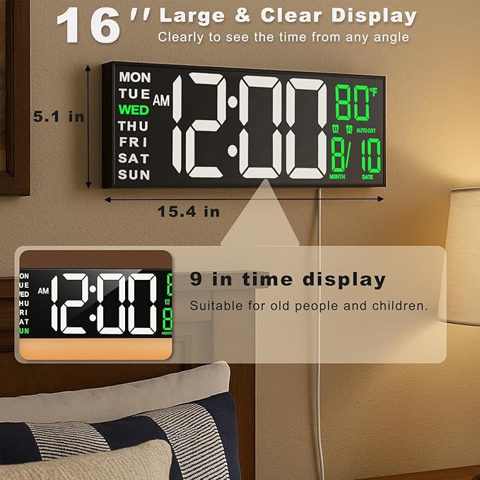 TrophyRak 16" Large Digital Wall Mount Clock, Count Down Timer, Big LED - Image 2