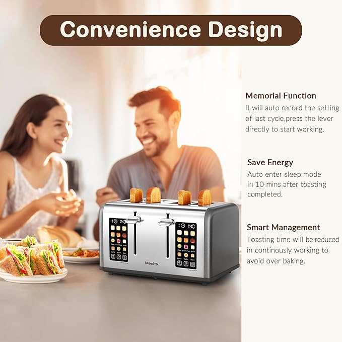 Mecity 4 Slice Toaster with Touch Screen Control, 4 Wide Slots, Stainless Steel - Image 5