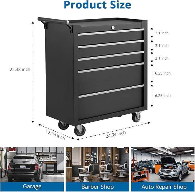 IDEALHOUSE Rolling Tool Chest, 5 Drawers Tool Storage Cabinet, Toolbox - Image 3