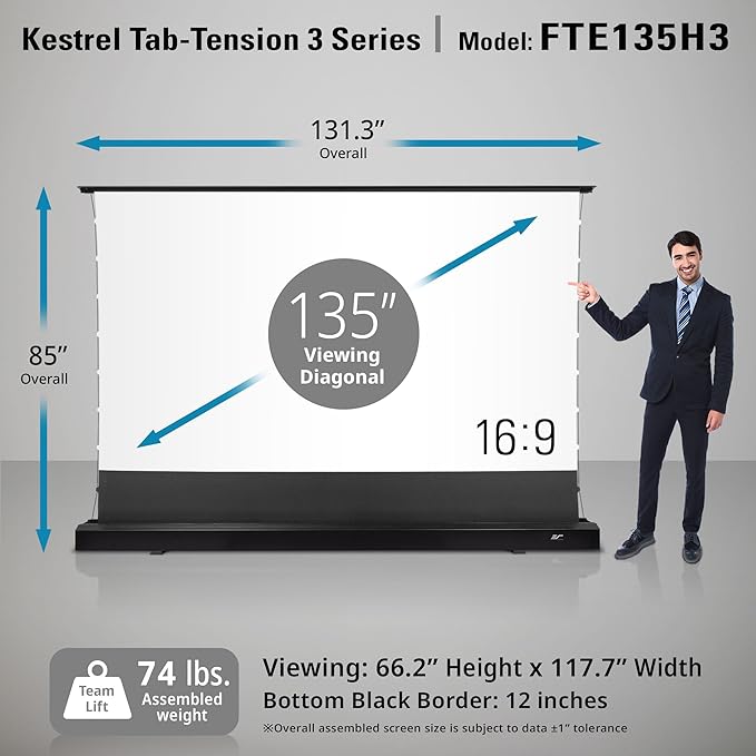 Elite Screens Kestrel Tab-Tension 3 CineWhite, 135 inch 16:9 Aspect Ratio - Image 5